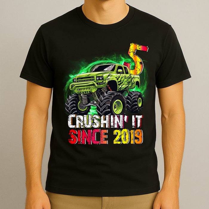 Crushin It Since 2019 5 Year Old Monster Truck T-Shirt