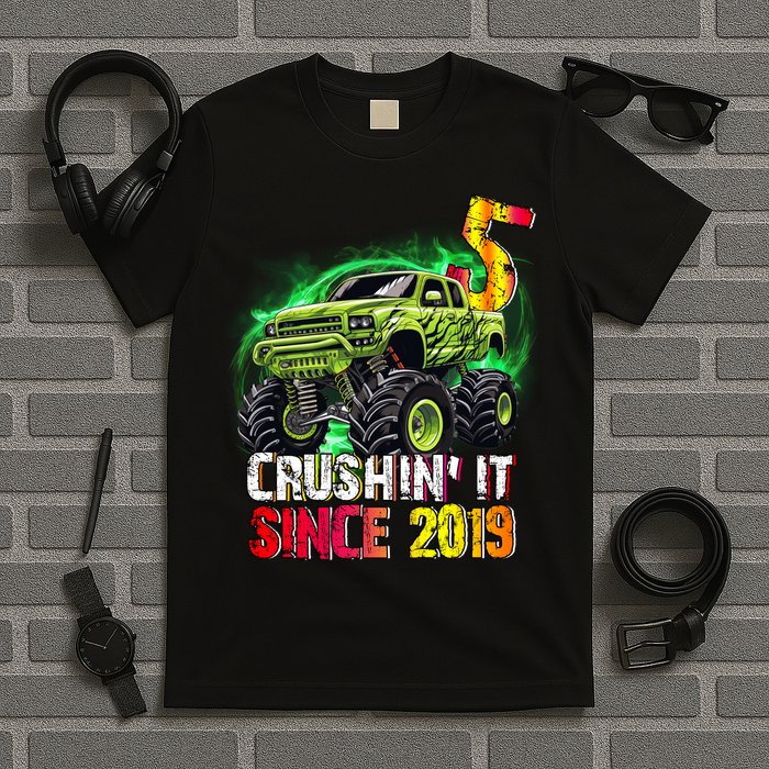 Crushin It Since 2019 5 Year Old Monster Truck T-Shirt