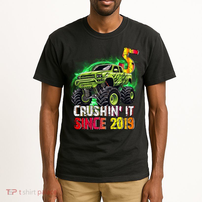 Crushin It Since 2019 5 Year Old Monster Truck Tall T-Shirt