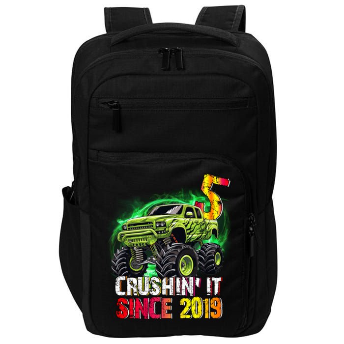 Crushin It Since 2019 5 Year Old Monster Truck Impact Tech Backpack