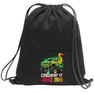 Crushin It Since 2019 5 Year Old Monster Truck Sweatshirt Cinch Pack Bag