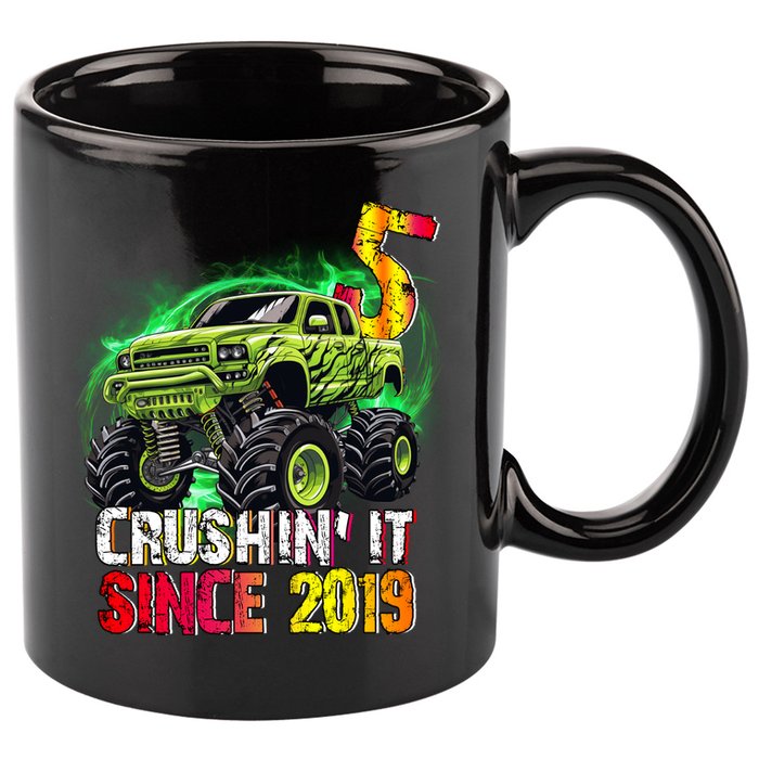Crushin It Since 2019 5 Year Old Monster Truck 11oz C Handle Ceramic Mug