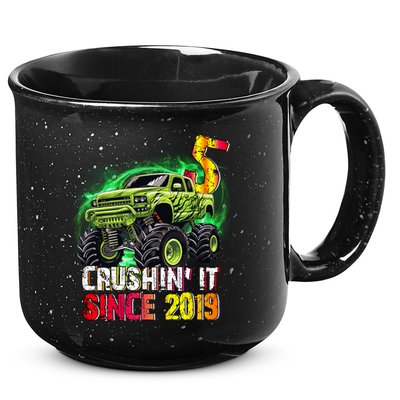 Crushin It Since 2019 5 Year Old Monster Truck 15oz Campfire Ceramic Mug