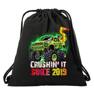 Crushin It Since 2019 5 Year Old Monster Truck Drawstring Bag