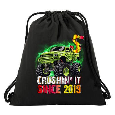 Crushin It Since 2019 5 Year Old Monster Truck Drawstring Bag