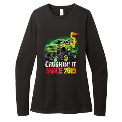 Crushin It Since 2019 5 Year Old Monster Truck Womens CVC Long Sleeve Shirt