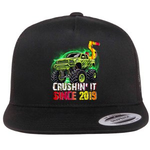 Crushin It Since 2019 5 Year Old Monster Truck Flat Bill Trucker Hat