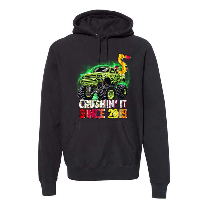 Crushin It Since 2019 5 Year Old Monster Truck Premium Hoodie