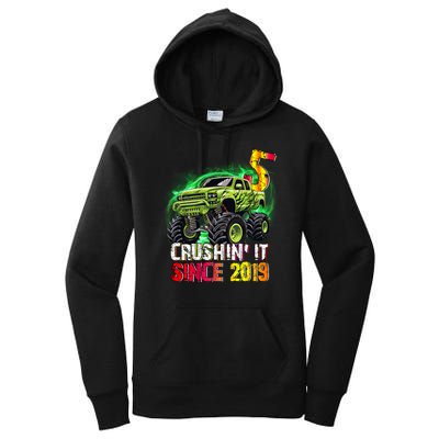 Crushin It Since 2019 5 Year Old Monster Truck Women's Pullover Hoodie