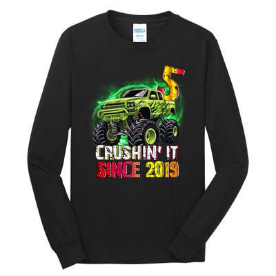 Crushin It Since 2019 5 Year Old Monster Truck Tall Long Sleeve T-Shirt