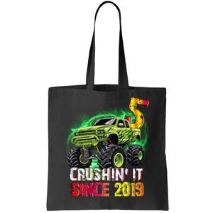 Crushin It Since 2019 5 Year Old Monster Truck Tote Bag