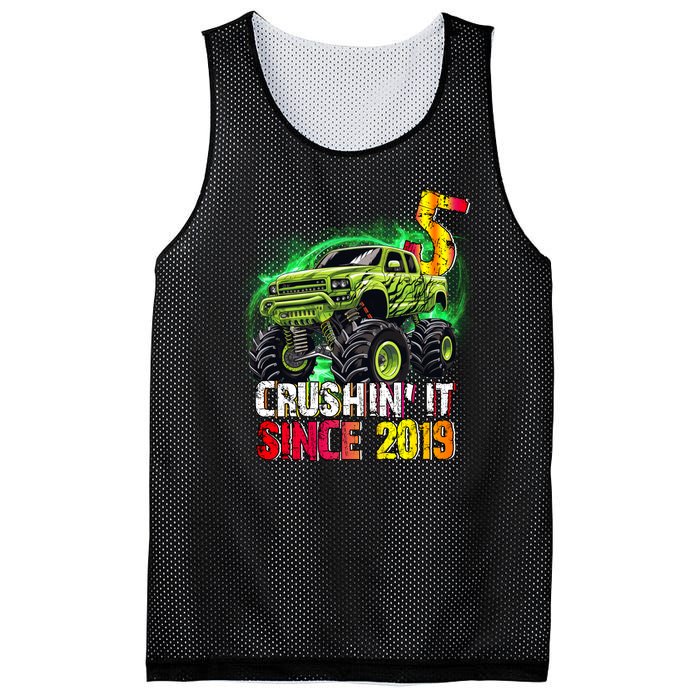 Crushin It Since 2019 5 Year Old Monster Truck Mesh Reversible Basketball Jersey Tank