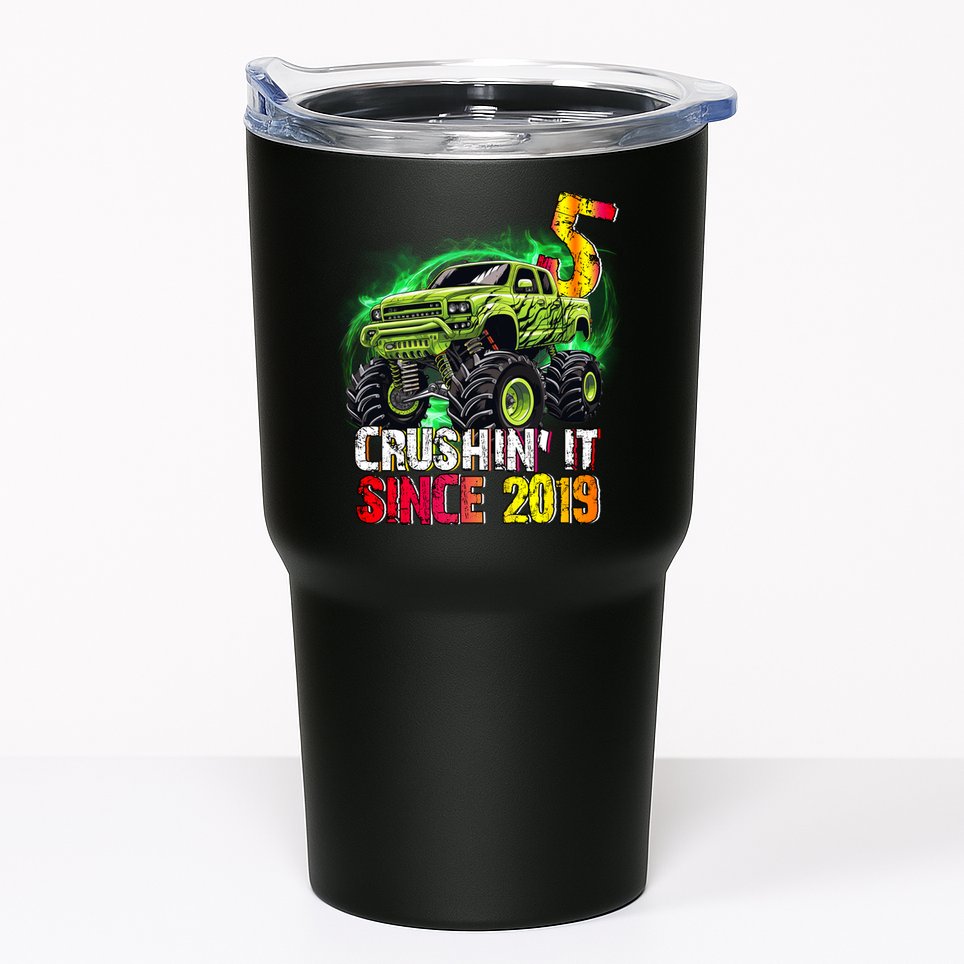 Crushin It Since 2019 5 Year Old Monster Truck Tumbler