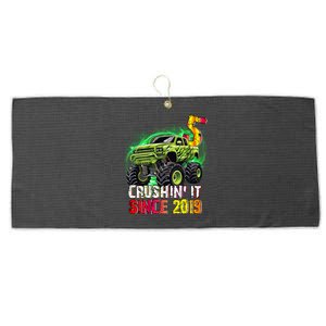 Crushin It Since 2019 5 Year Old Monster Truck Large Microfiber Waffle Golf Towel