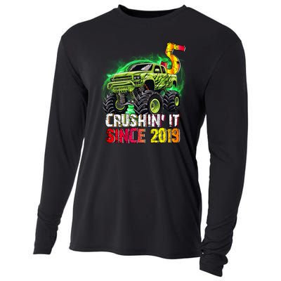 Crushin It Since 2019 5 Year Old Monster Truck Cooling Performance Long Sleeve Crew