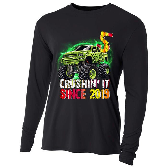 Crushin It Since 2019 5 Year Old Monster Truck Cooling Performance Long Sleeve Crew