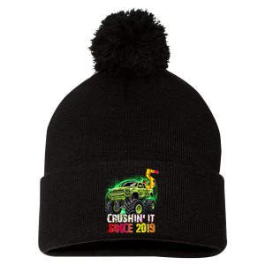 Crushin It Since 2019 5 Year Old Monster Truck Pom Pom 12in Knit Beanie