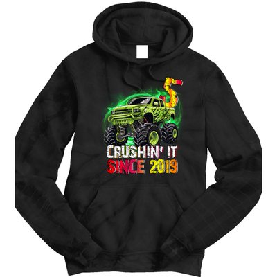 Crushin It Since 2019 5 Year Old Monster Truck Tie Dye Hoodie