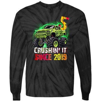 Crushin It Since 2019 5 Year Old Monster Truck Tie-Dye Long Sleeve Shirt