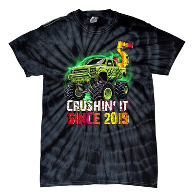 Crushin It Since 2019 5 Year Old Monster Truck Tie-Dye T-Shirt