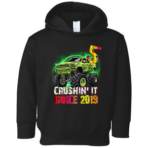 Crushin It Since 2019 5 Year Old Monster Truck Toddler Hoodie