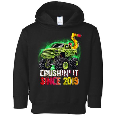 Crushin It Since 2019 5 Year Old Monster Truck Toddler Hoodie