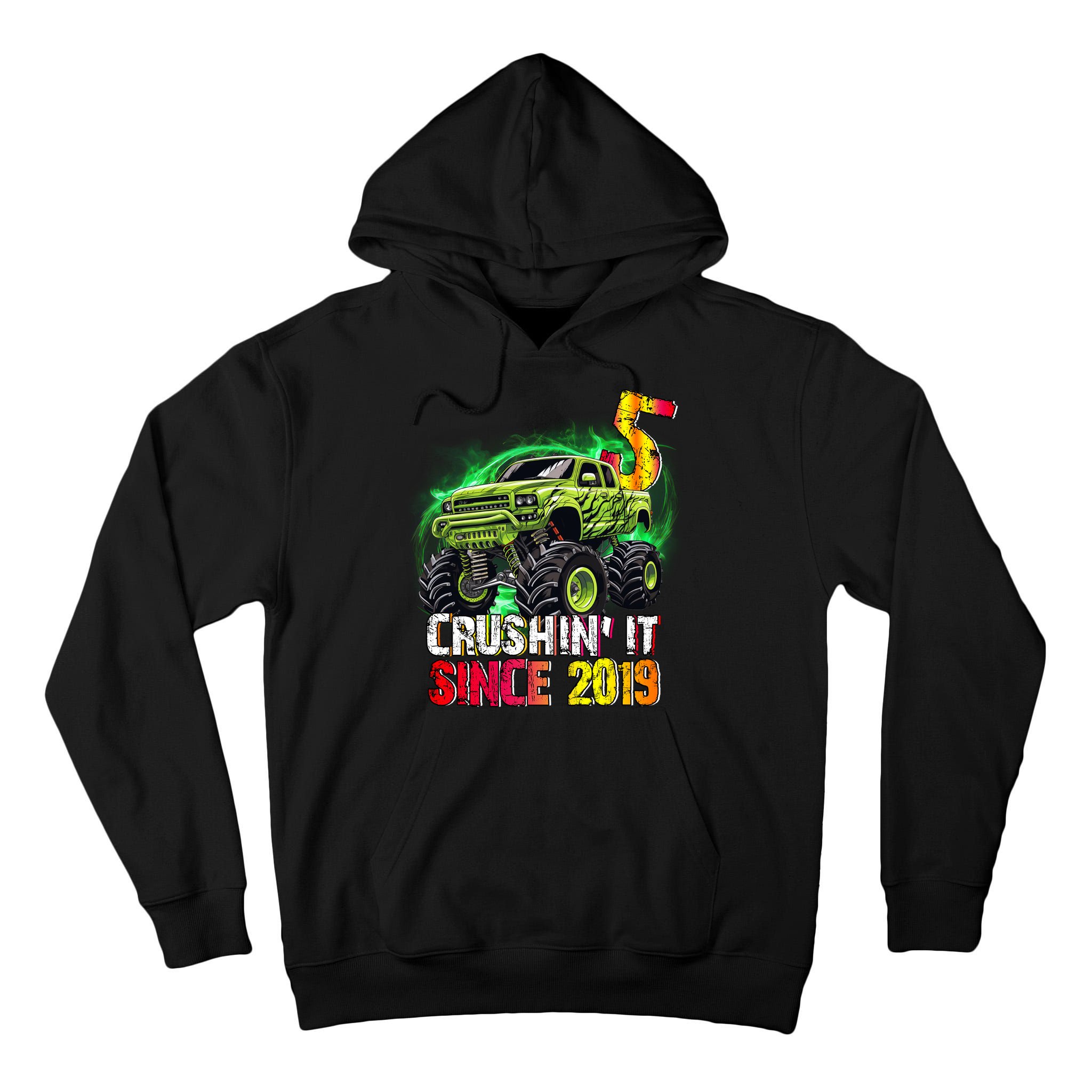 Crushin It Since 2019 5 Year Old Monster Truck Tall Hoodie