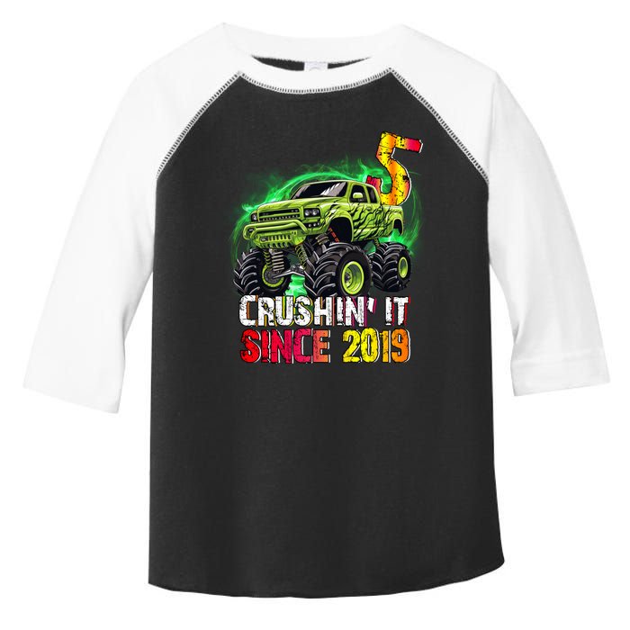 Crushin It Since 2019 5 Year Old Monster Truck Toddler Fine Jersey T-Shirt