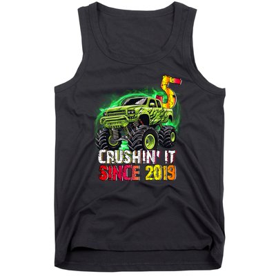 Crushin It Since 2019 5 Year Old Monster Truck Tank Top