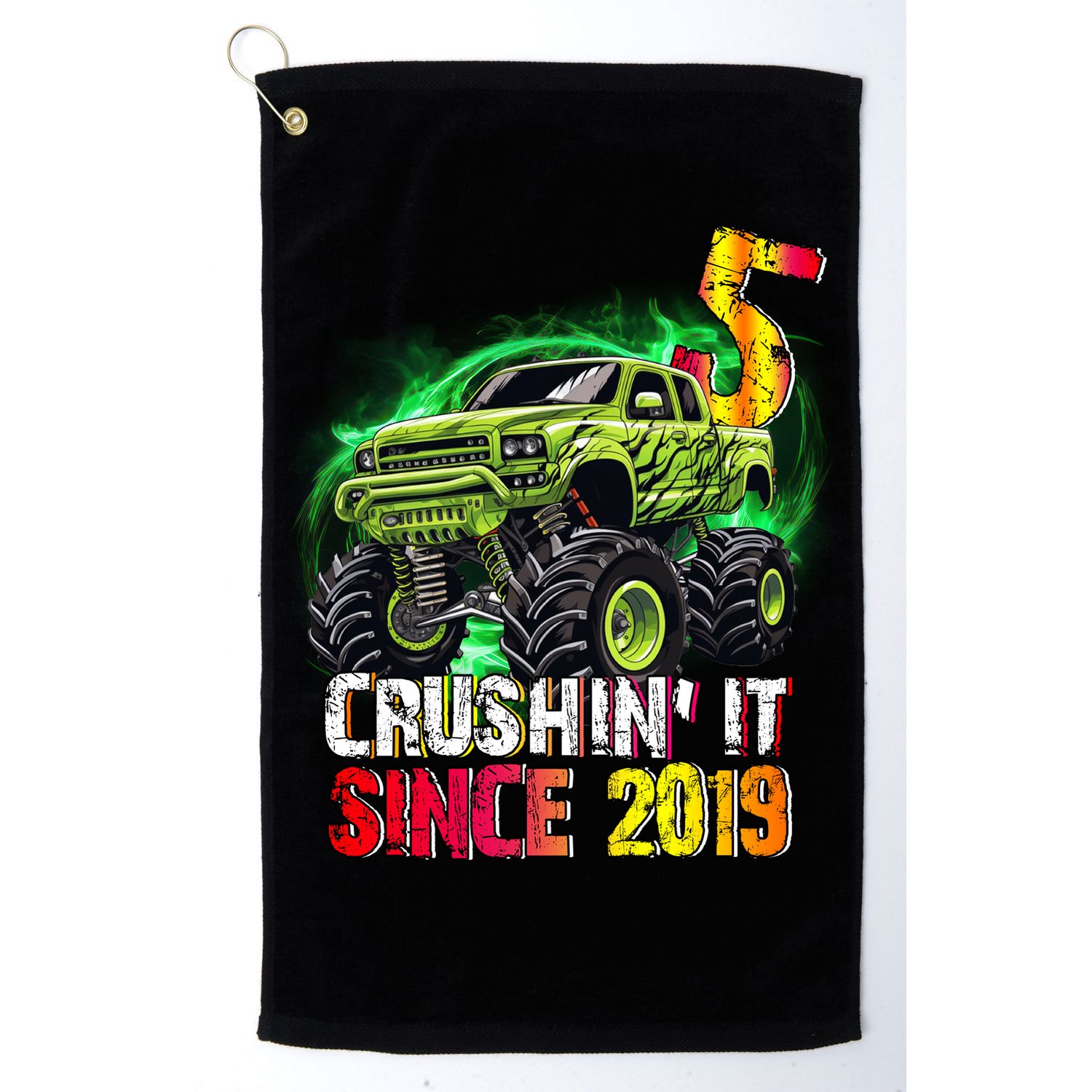Crushin It Since 2019 5 Year Old Monster Truck Golf Towel