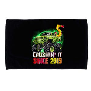 Crushin It Since 2019 5 Year Old Monster Truck Microfiber Hand Towel