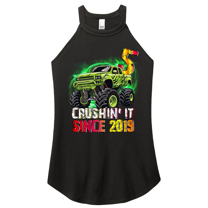 Crushin It Since 2019 5 Year Old Monster Truck Women's Perfect Tri Rocker Tank