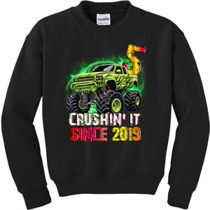 Crushin It Since 2019 5 Year Old Monster Truck Kids Sweatshirt