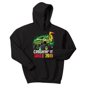 Crushin It Since 2019 5 Year Old Monster Truck Kids Hoodie