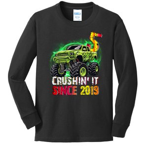 Crushin It Since 2019 5 Year Old Monster Truck Kids Long Sleeve Shirt