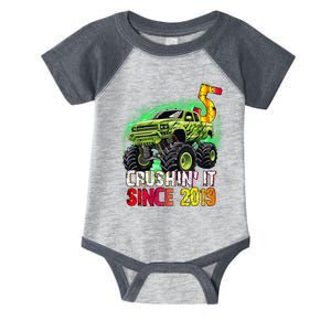 Crushin It Since 2019 5 Year Old Monster Truck Infant Baby Jersey Bodysuit