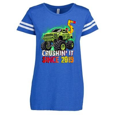 Crushin It Since 2019 5 Year Old Monster Truck Enza Ladies Jersey Football T-Shirt