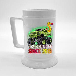 Crushin It Since 2019 5 Year Old Monster Truck Beer Stein