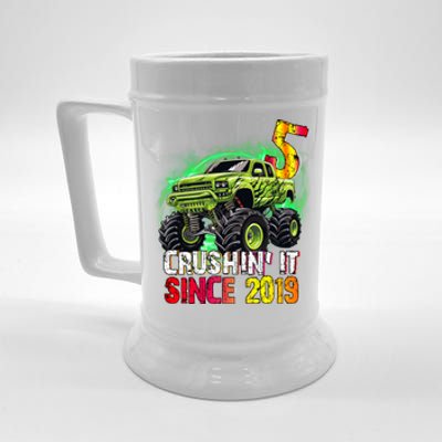 Crushin It Since 2019 5 Year Old Monster Truck Beer Stein