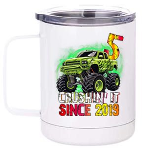 Crushin It Since 2019 5 Year Old Monster Truck 12 oz Stainless Steel Tumbler Cup