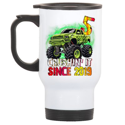 Crushin It Since 2019 5 Year Old Monster Truck Stainless Steel Travel Mug