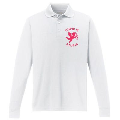 Cupid Is Stupid Anti Valentine Performance Long Sleeve Polo