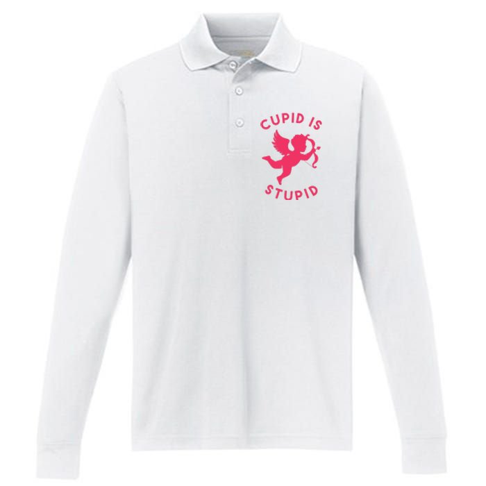 Cupid Is Stupid Anti Valentine Performance Long Sleeve Polo