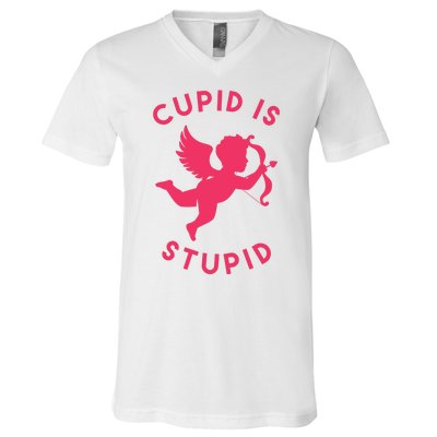 Cupid Is Stupid Anti Valentine V-Neck T-Shirt