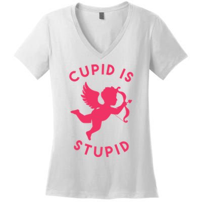 Cupid Is Stupid Anti Valentine Women's V-Neck T-Shirt