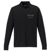 Chicago Illinois Souvenir Performance Long Sleeve Polo