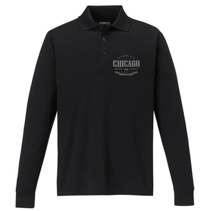 Chicago Illinois Souvenir Performance Long Sleeve Polo