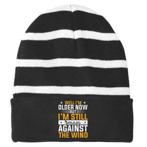 CHRISTIANITY I'm Still Running Against The Wind Striped Beanie with Solid Band