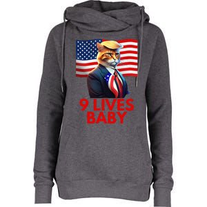 Cat In Suite With Trump Hair American Flag Nine Lives Baby Womens Funnel Neck Pullover Hood