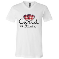 Cupid Is Stupid Valentines Day Funny V-Neck T-Shirt